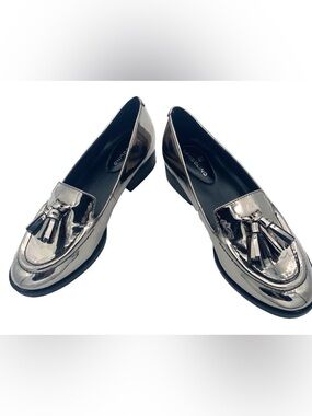 Metallic Silver Tassel Loafers for Women